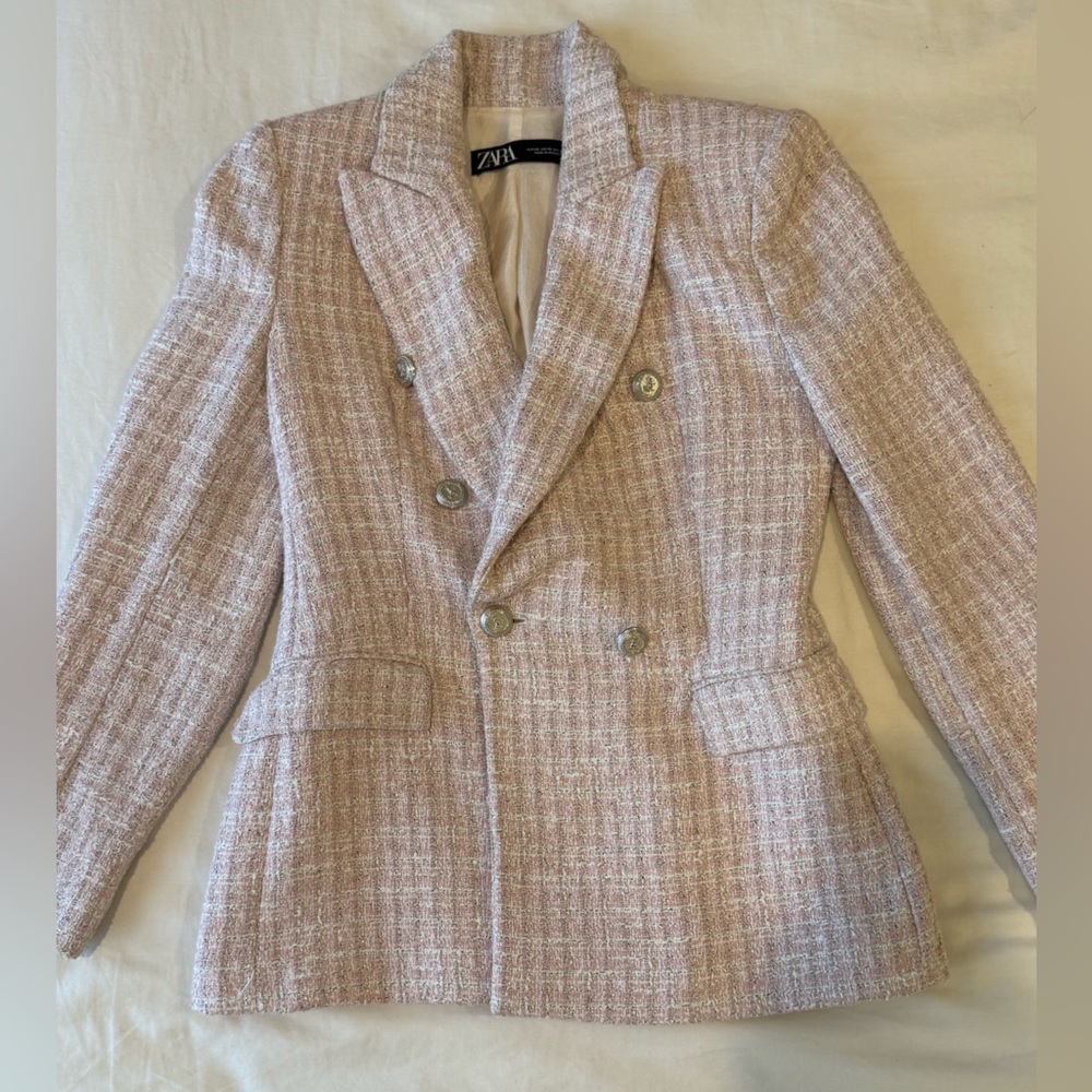 Zara Women's Soft Pink Tweed Blazer